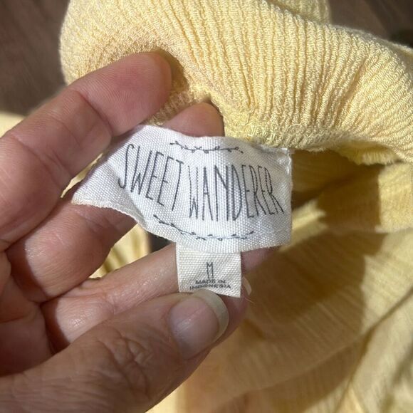 Sweet Wanderer Womens Yellow Textured Stretch Tiered Ruffle A-Line Dress Medium - Picture 5 of 10